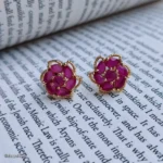 Red Gemstone Cluster Stud Earrings – Elegant Gold-Tone Fashion Jewelry