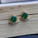 Green Stone Gold-Tone Earrings – Stylish Party Wear Jewelry - Image 2