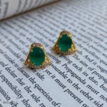 Green Stone Gold-Tone Earrings – Stylish Party Wear Jewelry