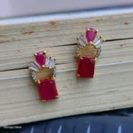 Ruby Pink Geometric Earrings – Sparkling Statement Earrings for Women - Image 2