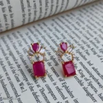Ruby Pink Geometric Earrings – Sparkling Statement Earrings for Women