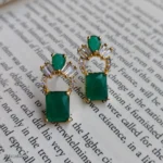 Emerald Green Geometric Earrings – Sparkling Statement Earrings for Women - Image 2
