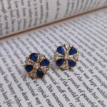 Elegant Blue Gemstone Stud Earrings with Crystal Accents