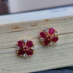 Elegant Red Gemstone Stud Earrings with Crystal Accents - Image 2