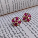 Elegant Red Gemstone Stud Earrings with Crystal Accents