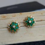 Green Flower Crystal Stud Earrings – Elegant Gold-Tone Fashion Jewelry - Image 2