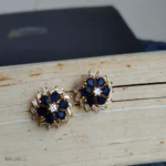 Blue Flower Crystal Stud Earrings – Elegant Gold-Tone Fashion Jewelry - Image 2