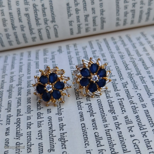 CHTT14 Blue Flower Crystal Stud Earrings – Elegant Gold-Tone Fashion Jewelry Blue Flower Crystal Stud Earrings – Elegant Gold-Tone Fashion Jewelry - Image 1