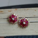 Red Flower Crystal Stud Earrings – Elegant Gold-Tone Fashion Jewelry - Image 2
