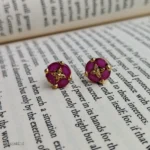 Fuchsia Pink Stone Floral Earrings – Stylish Statement Studs