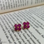 Pink Floral Stone Stud Earrings for Women