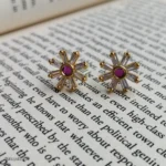 Ruby Red Sunburst Crystal Stud Earrings for Women