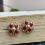 Pink Stone with Pearl in center Floral Stud Earrings for Women - Image 2