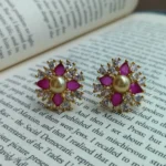 Pink Stone with Pearl in center Floral Stud Earrings for Women