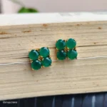 Gold-Toned Green Stone Stud Earrings | Faceted Green Gemstone Earrings for Women - Image 2
