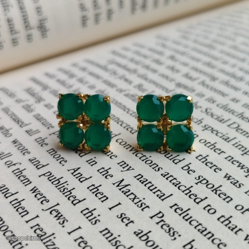 CHTT22 Gold-Toned Green Stone Stud Earrings Gold-Toned Green Stone Stud Earrings | Faceted Green Gemstone Earrings for Women - Image 1