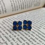 Gold-Toned Blue Stone Stud Earrings | Faceted Blue Gemstone Earrings for Women