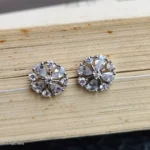 Silver-Toned CZ Floral Stud Earrings | Sparkling Crystal Flower Earrings for Women - Image 2