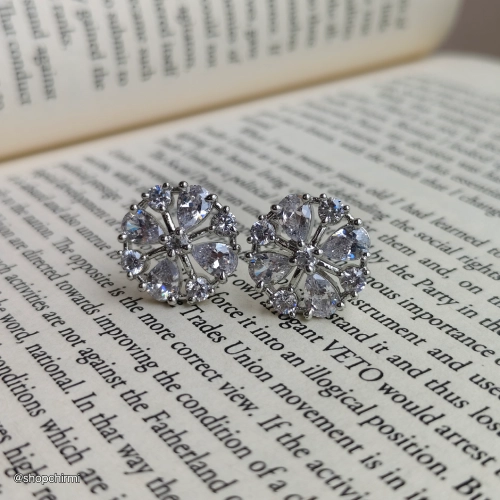 CHTT25 Silver-Toned CZ Floral Stud Earrings Silver-Toned CZ Floral Stud Earrings | Sparkling Crystal Flower Earrings for Women - Image 1