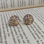 Gold-Toned CZ Floral Stud Earrings | Shining Crystal Flower Earrings for Women