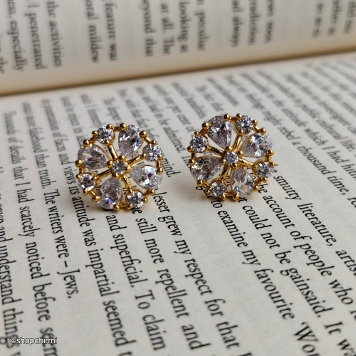 CHTT26 Gold-Toned CZ Floral Stud Earrings Gold-Toned CZ Floral Stud Earrings | Shining Crystal Flower Earrings for Women - Image 1