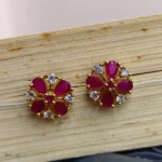 Red stone CZ Floral Stud Earrings | Sparkling Crystal Flower Earrings for Women - Image 2