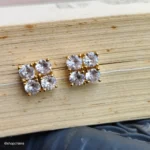 Clear Crystal Square Stud Earrings for Women – Elegant Gold-Tone Statement Jewelry - Image 2