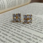 Clear Crystal Square Stud Earrings for Women – Elegant Gold-Tone Statement Jewelry