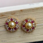 Ruby Pink Floral AD Stone Stud Earrings for Women - Image 2