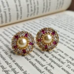 Ruby Pink Floral AD Stone Stud Earrings for Women