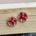 Red Stone Statement Earrings for Women | Designer Party Wear Jewellery - Image 2