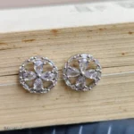 Silver Crystal AD Stone Statement Earrings for Women | Designer Party Wear Jewellery - Image 2