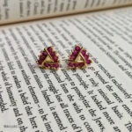 Pink Stone Triangle Stud Earrings for Women