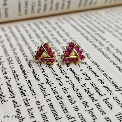 CHTT34 Pink Stone Triangle Stud Earrings for Women Pink Stone Triangle Stud Earrings for Women - Image 1