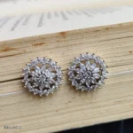 Silver Floral Crystal Stone Stud Earrings for Women - Image 2