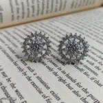Silver Floral Crystal Stone Stud Earrings for Women