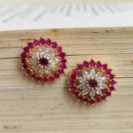 Ruby Pink Floral AD Stone Earrings for Women - Image 2