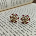 Red Crystal Starburst Stud Earrings for Women