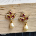 Ruby Stone & Pearl Drop Earrings for Women - Image 2