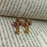 Ruby Stone & Pearl Drop Earrings for Women