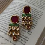 Red Green Teardrop Kundan Stone Earrings