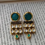 Green Teardrop Kundan Stone Earrings