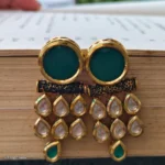 Green Teardrop Kundan Stone Earrings - Image 2