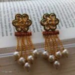 Green Red Floral Pearl Chain Earrings