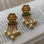 Green Floral Pearl Chain Earrings
