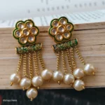 Green Floral Pearl Chain Earrings - Image 2