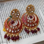 Red Chandbali Kundan Earrings