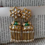 Star stone studded Green Jhumka with Drop Pearls