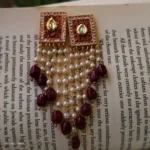 Red Meenakari studs with pearls in long chain