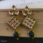 Leaf Stud Square Tiled Kundan with Pearl Drop Earring - Image 2